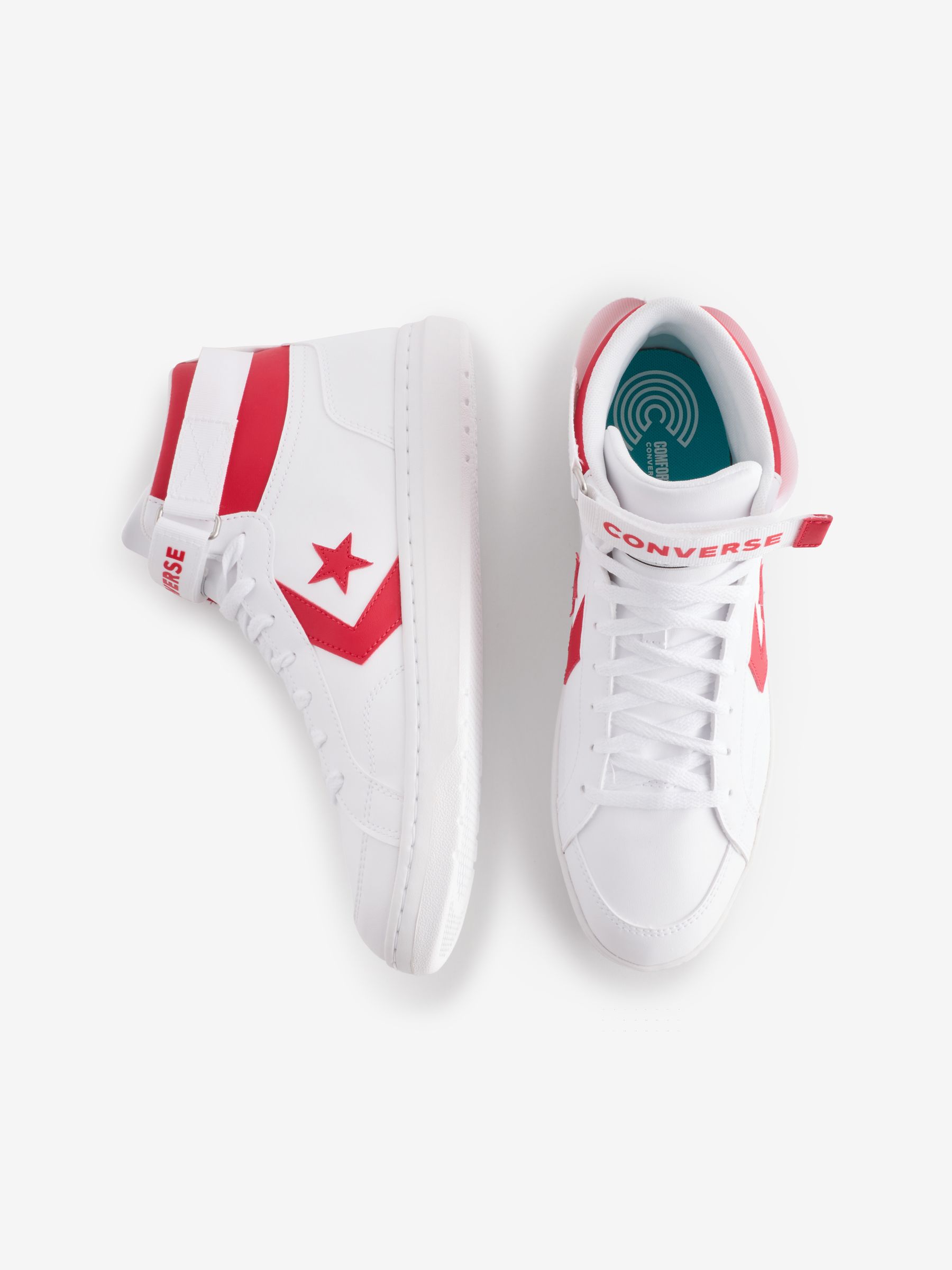 Red and white leather converse on sale