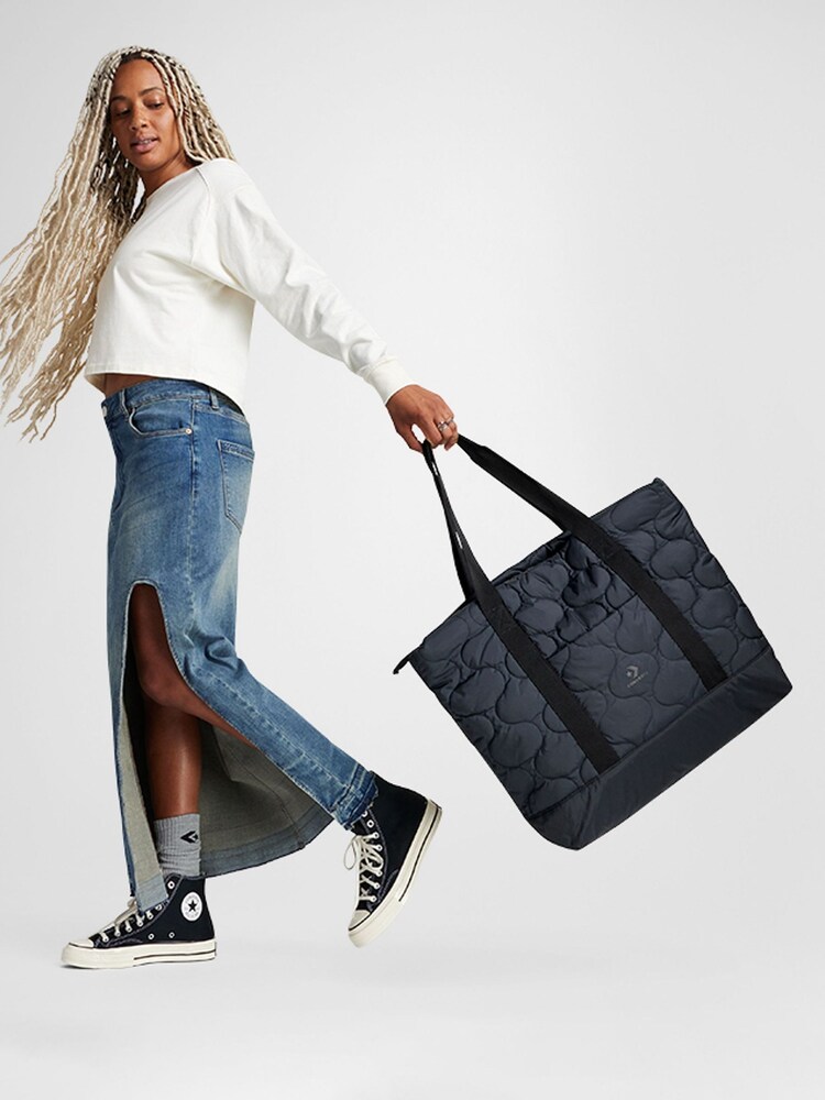 Converse Black Quilted Logo Tote Bag - Image 2 of 7