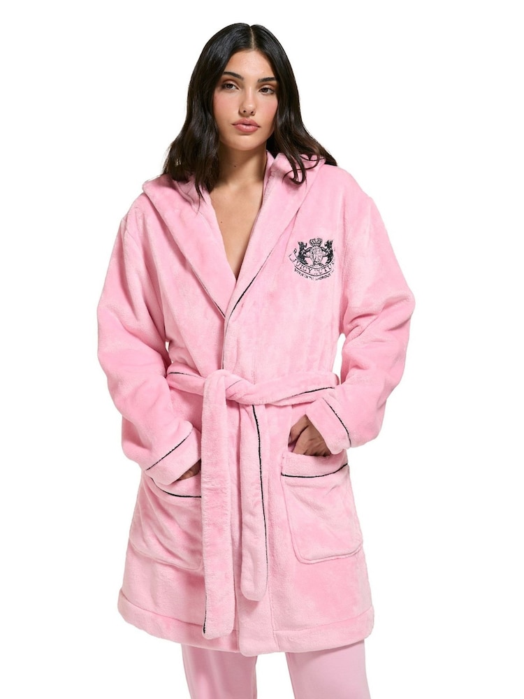 Juicy Couture Pink Lottle Crest Plush Robe - Image 1 of 7 Juicy Couture Pink Lottle Crest Plush Robe - Image 1 of 7