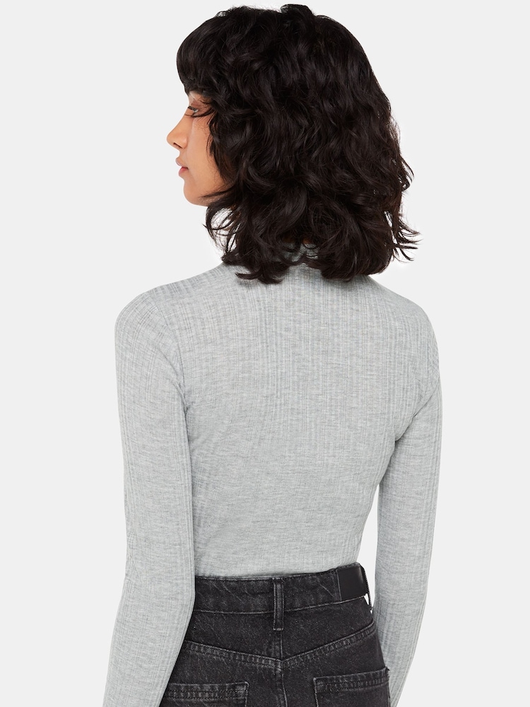 Whistles Grey Diagonal Rib Crew Neck Top - Image 2 of 5 Whistles Grey Diagonal Rib Crew Neck Top - Image 2 of 5