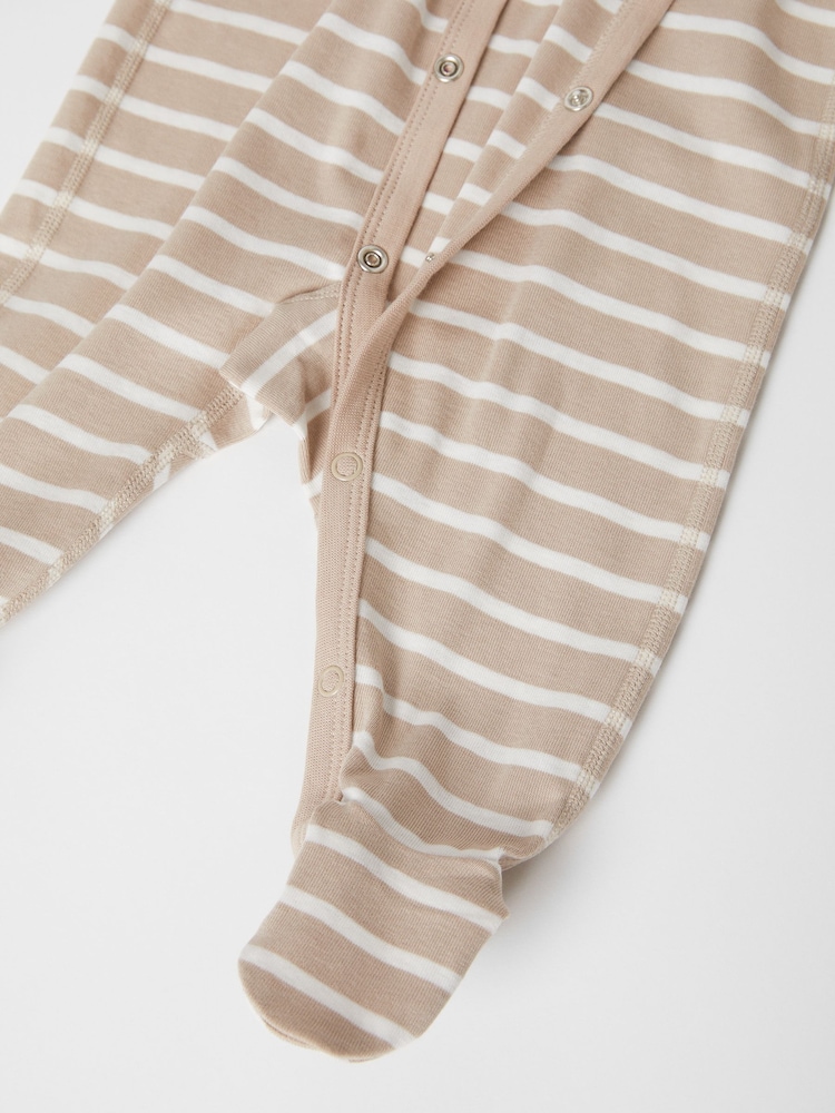 Polarn O. Pyret Brown Organic Cotton Striped Sleepsuit - Image 3 of 4