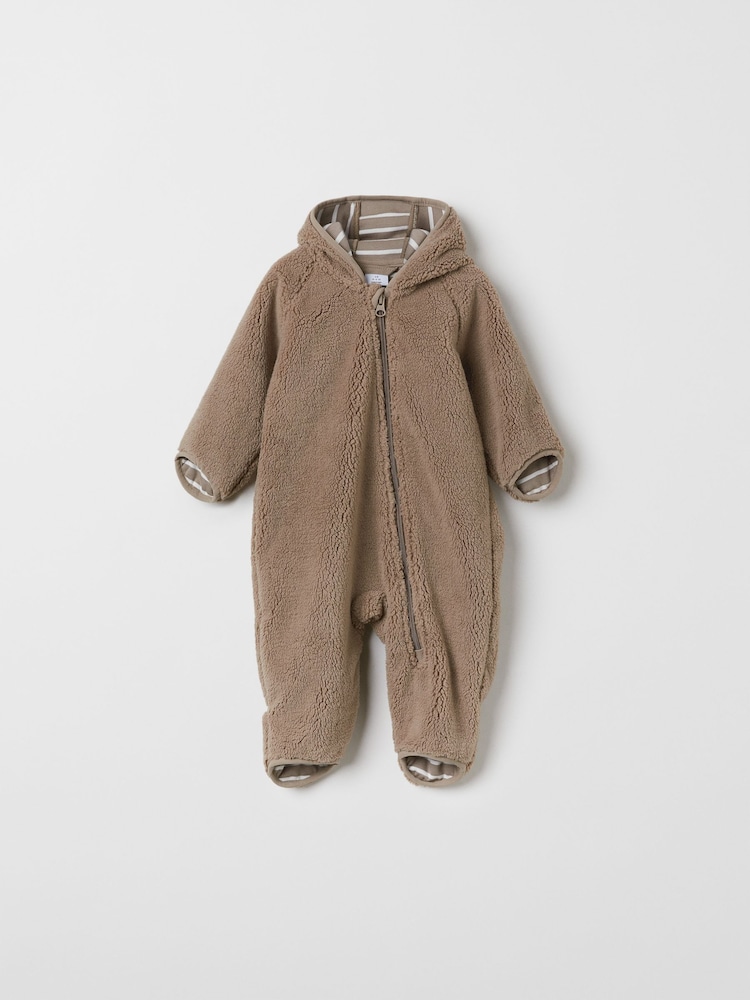 Polarn O. Pyret Brown Windproof Teddy Fleece Pramsuit - Image 3 of 7