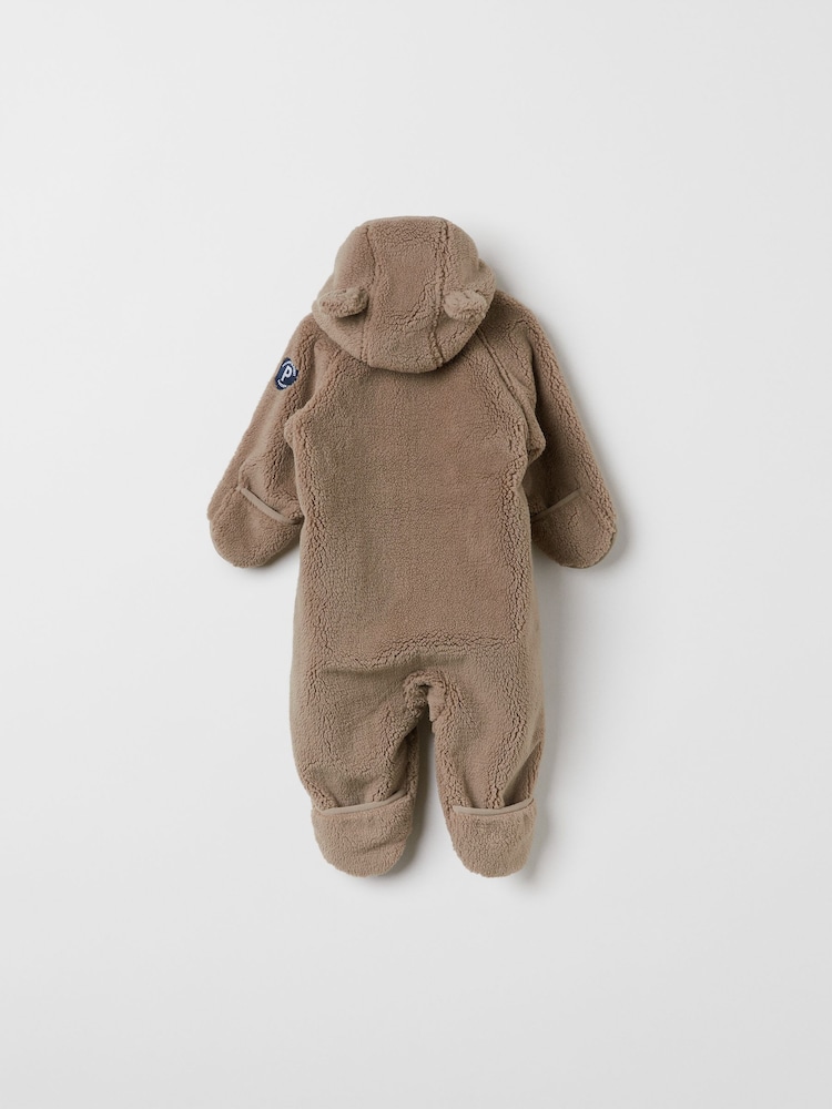 Polarn O. Pyret Brown Windproof Teddy Fleece Pramsuit - Image 4 of 7
