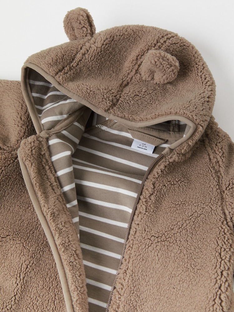 Polarn O. Pyret Brown Windproof Teddy Fleece Pramsuit - Image 5 of 7