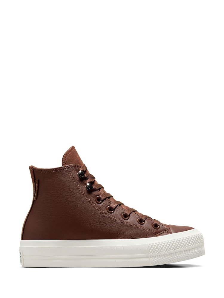 Converse Brown Chuck Taylor All Star Lift Leather Trainers - Image 1 of 12