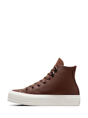 Converse Brown Chuck Taylor All Star Lift Leather Trainers - Image 2 of 12