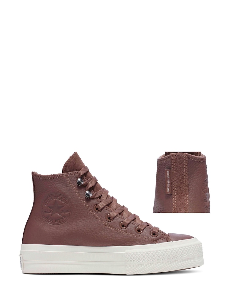Converse Brown Chuck Taylor All Star Lift Leather Trainers - Image 3 of 12