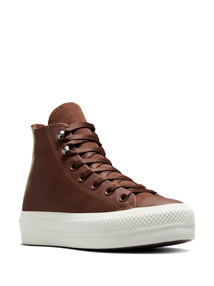 Converse Brown Chuck Taylor All Star Lift Leather Trainers - Image 4 of 12