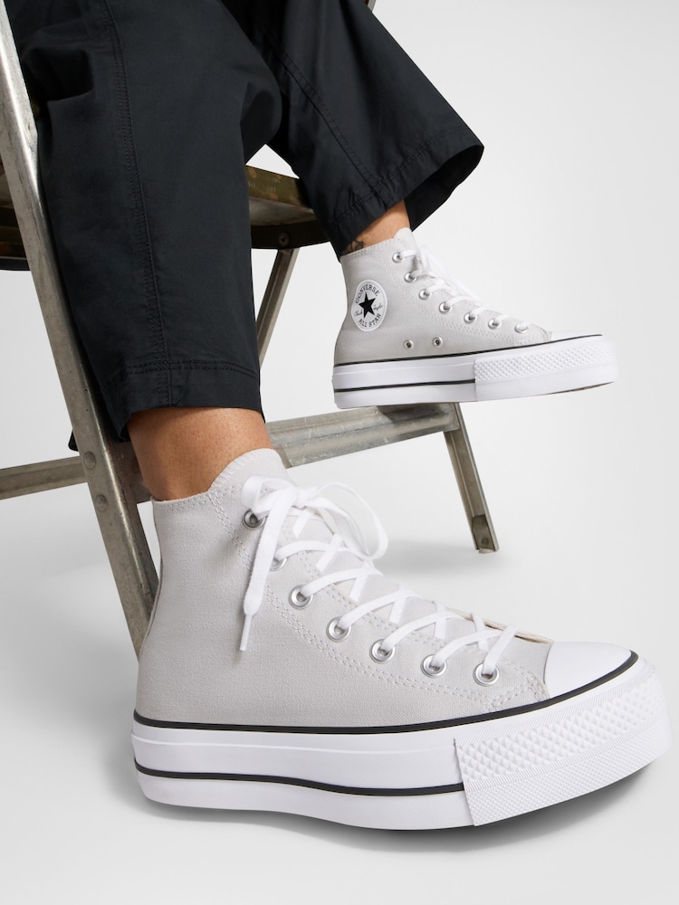 Converse Grey Chuck Taylor All Star Lift High Top Trainers - Image 1 of 16
