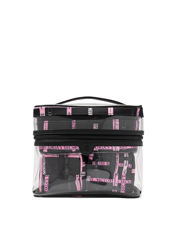 Victoria's Secret Black and Pink Ribbon 4 Piece Makeup Bag - Image 1 of 3 Victoria's Secret Black and Pink Ribbon 4 Piece Makeup Bag - Image 1 of 3