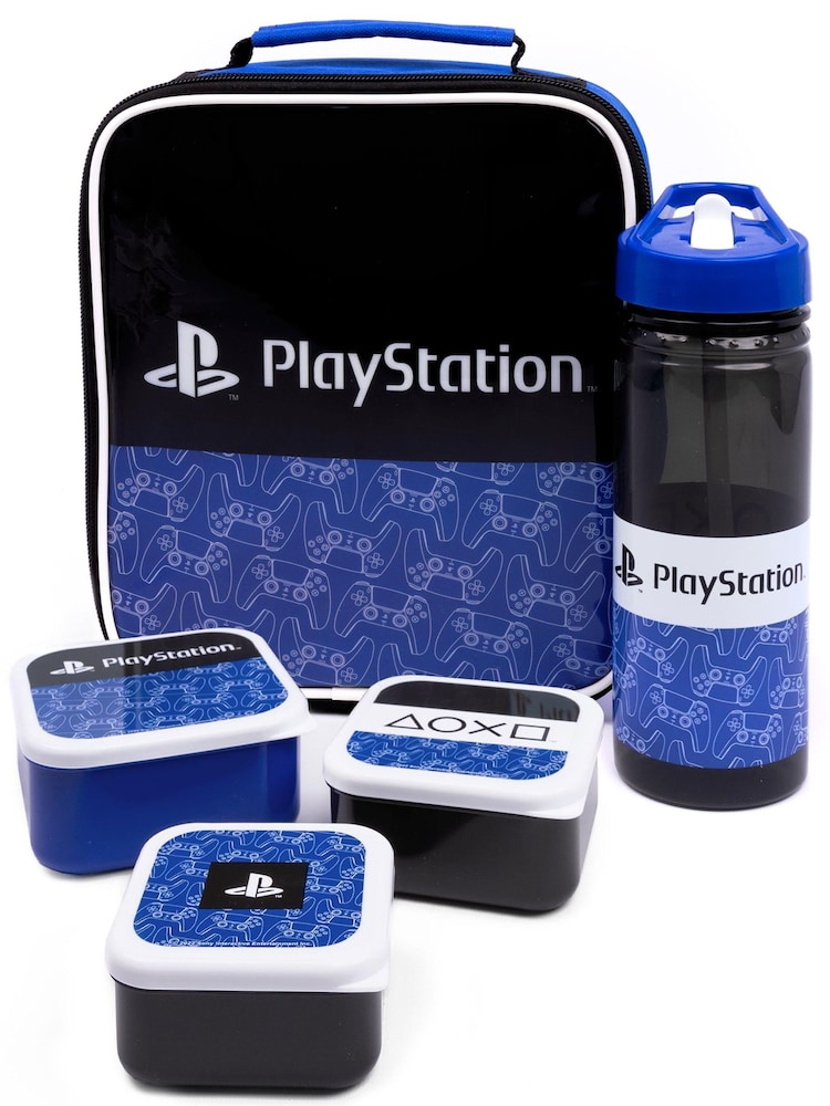Vanilla Underground Blue PlayStation Boys Logo All-Over Print Lunch Bag Bottle and 3 Snack Pots - Image 1 of 6 Vanilla Underground Blue PlayStation Boys Logo All-Over Print Lunch Bag Bottle and 3 Snack Pots - Image 1 of 6