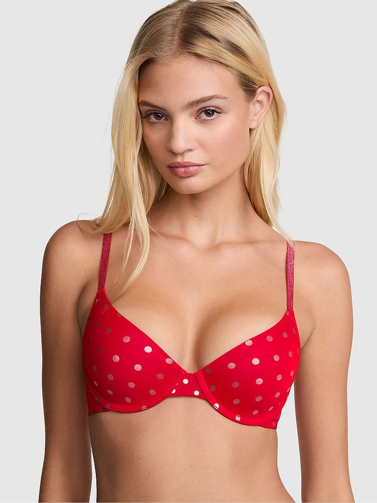 Victoria's Secret Pink Bright Vermillion Red Foil Dots Lightly Lined Bra - Image 1 of 2 Victoria's Secret Pink Bright Vermillion Red Foil Dots Lightly Lined Bra - Image 1 of 2