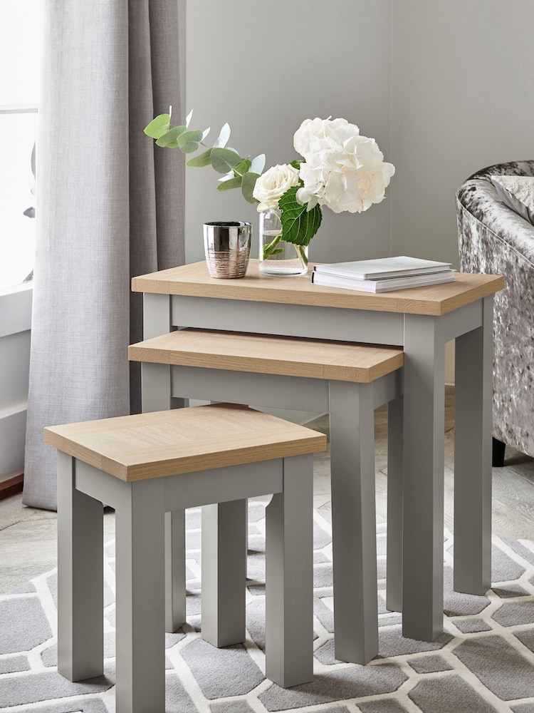 Dove Grey Malvern Oak Effect Rectangle Set of 3 Nest of Tables - Image 1 of 9