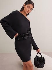 Black Corsage Flower Wide Belt - Image 1 of 9