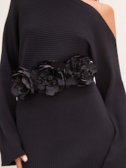 Black Corsage Flower Wide Belt - Image 3 of 9