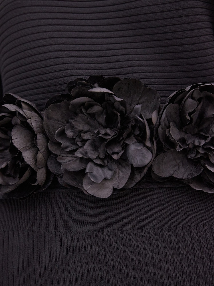 Black Corsage Flower Wide Belt - Image 4 of 9