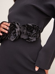 Black Corsage Flower Wide Belt - Image 5 of 9