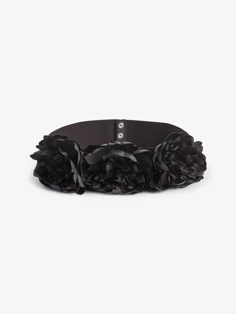 Black Corsage Flower Wide Belt - Image 6 of 9
