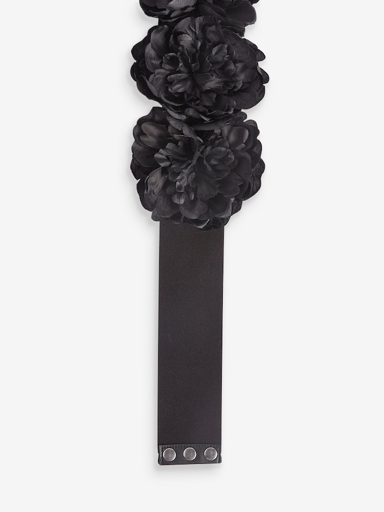 Black Corsage Flower Wide Belt - Image 8 of 9