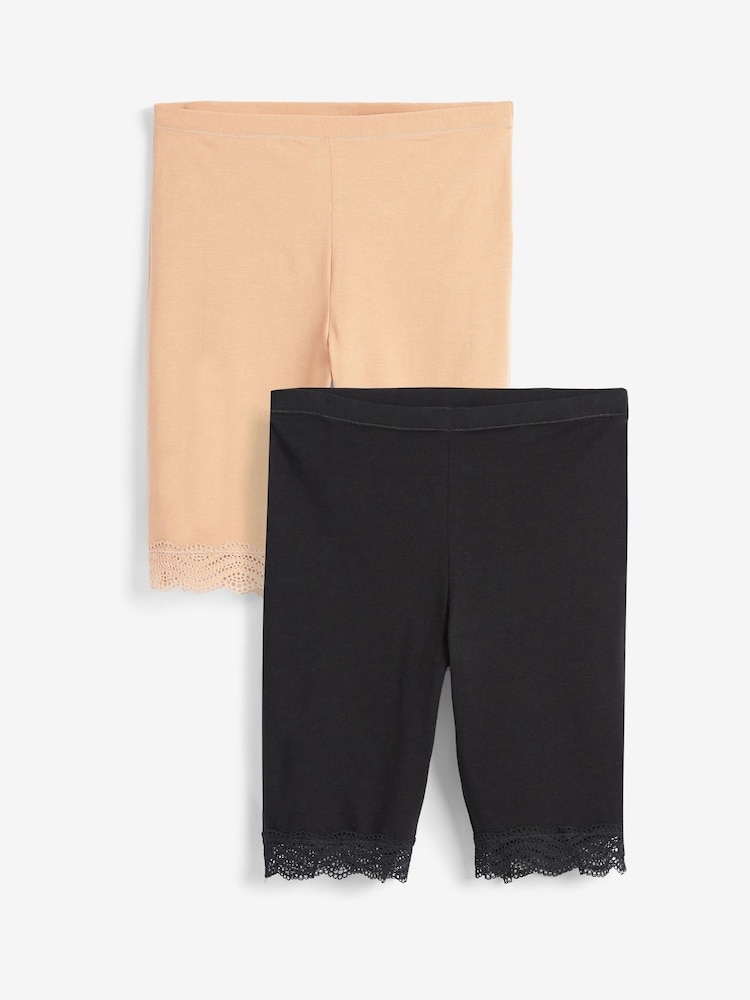 Black / Pastel Rose Nude Cotton Blend Anti-Chafe Shorts 2 Pack - Image 1 of 3