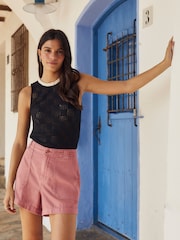Pink 100% Cotton Cargo Utility Lightweight Denim Shorts - Image 1 of 6