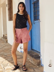Pink 100% Cotton Cargo Utility Lightweight Denim Shorts - Image 2 of 6
