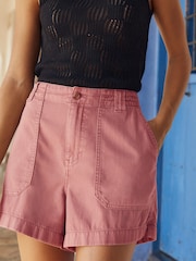 Pink 100% Cotton Cargo Utility Lightweight Denim Shorts - Image 3 of 6