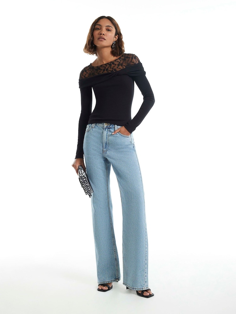 River Island Long Sleeve Lace Twist T-Shirt - صورة 2 من 4