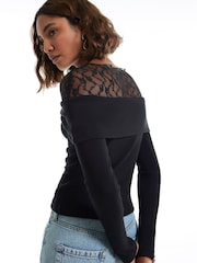 River Island Long Sleeve Lace Twist T-Shirt - صورة 4 من 4