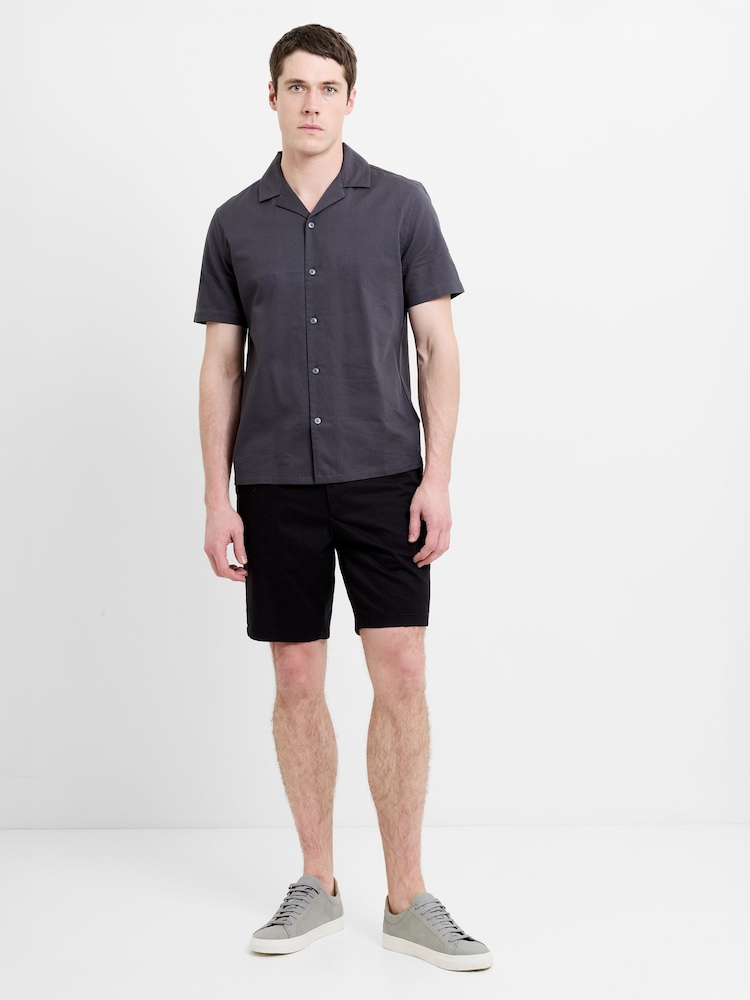 French Connection Grey Textured Revere Collar Button Short Sleeve Shirt - Image 1 of 5