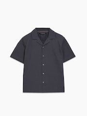 French Connection Grey Textured Revere Collar Button Short Sleeve Shirt - Image 3 of 5