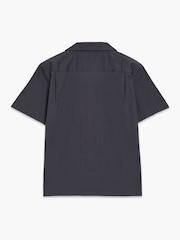 French Connection Grey Textured Revere Collar Button Short Sleeve Shirt - Image 4 of 5