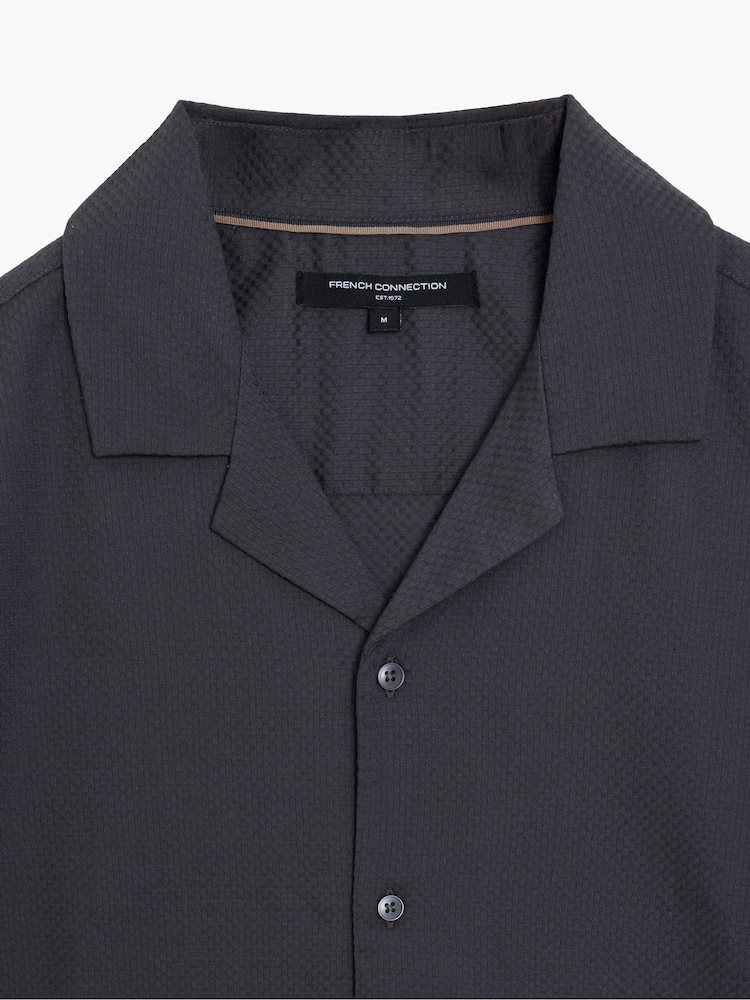 French Connection Grey Textured Revere Collar Button Short Sleeve Shirt - Image 5 of 5