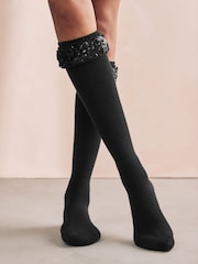 Black Sequin Trim Welly Socks 1 Pack - Image 2 of 5
