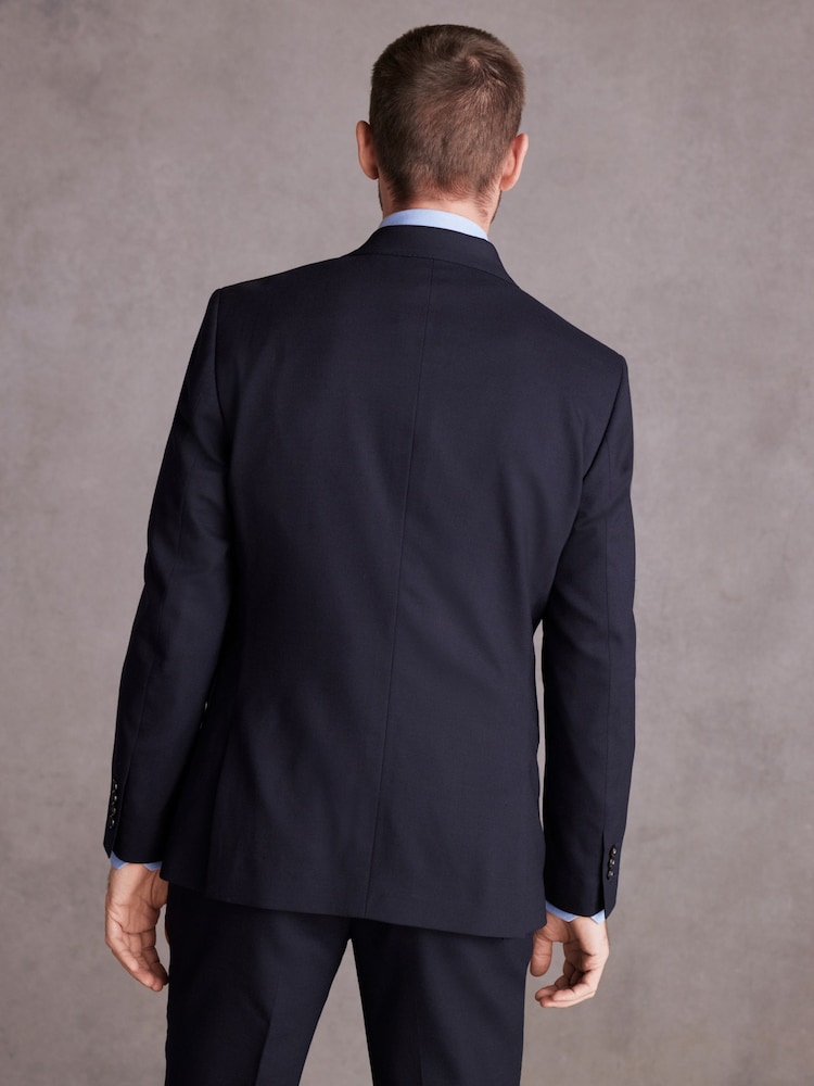 Bleu marine - Veste de costume slim Signature Tollegno italienne en laine texturée - Image 3 of 10