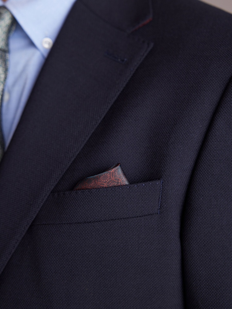 Bleu marine - Veste de costume slim Signature Tollegno italienne en laine texturée - Image 5 of 10