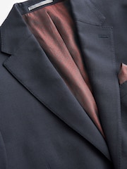 Navy Blue Slim Fit Signature Tollegno Italian Wool Textured Suit Jacket - Image 7 of 10