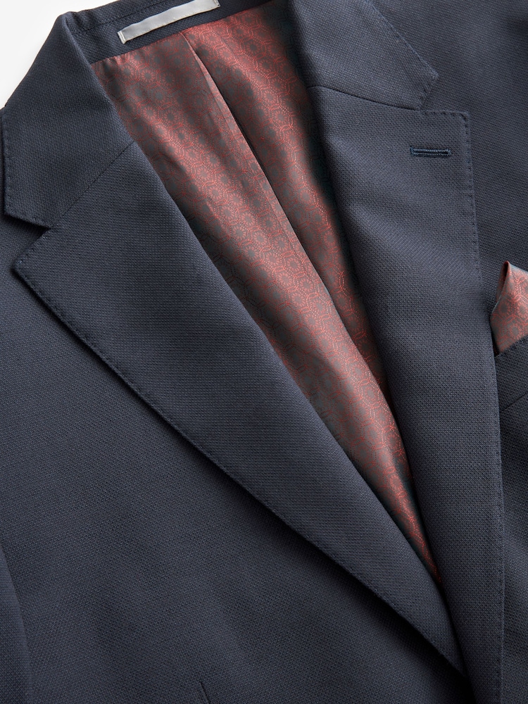 Bleu marine - Veste de costume slim Signature Tollegno italienne en laine texturée - Image 7 of 10