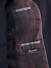 Navy Blue Slim Fit Signature Tollegno Italian Wool Textured Suit Jacket - Image 9 of 10