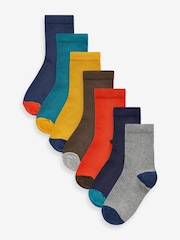 Multicolour Block Cotton Rich Fine Rib Socks 7 Pack - Image 1 of 8