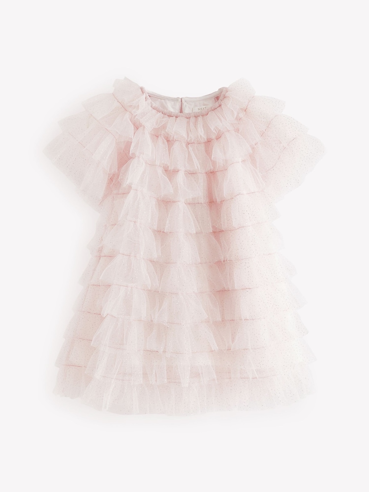 Shell Pink Sparkle Ruffle Mesh Dress (3mths-8yrs) - Image 4 of 6