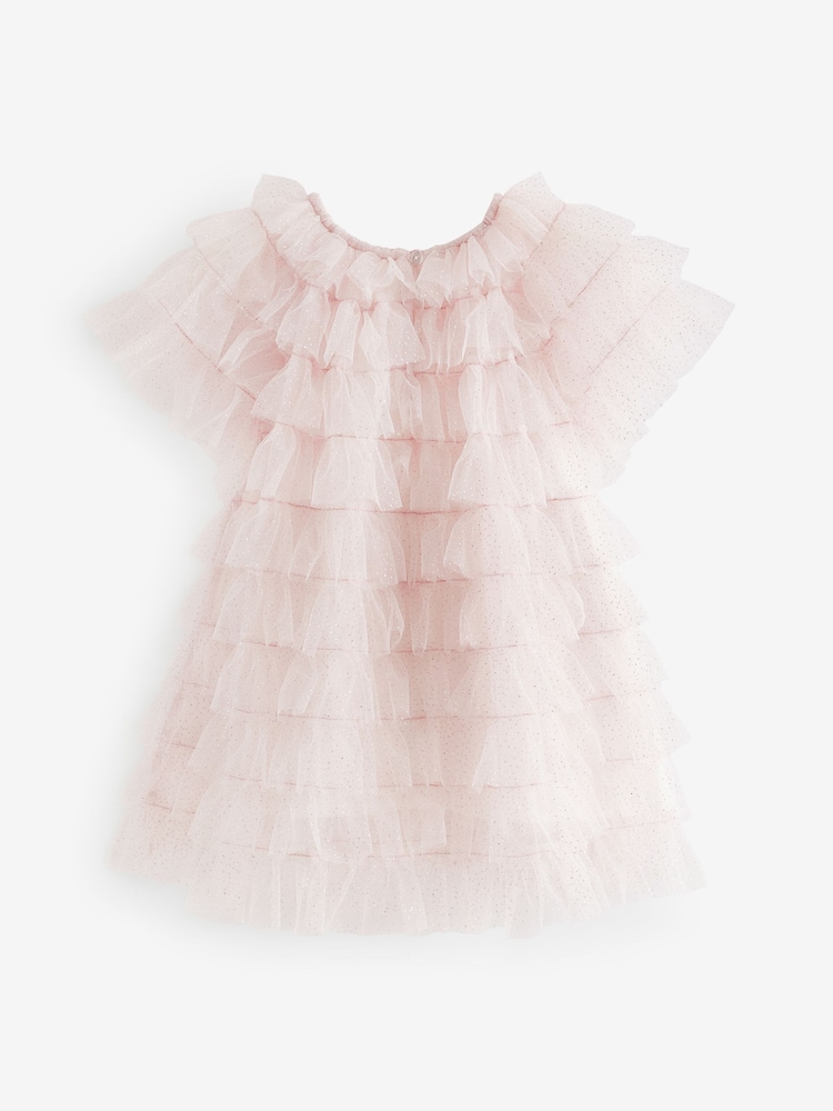 Shell Pink Sparkle Ruffle Mesh Dress (3mths-8yrs) - Image 5 of 6