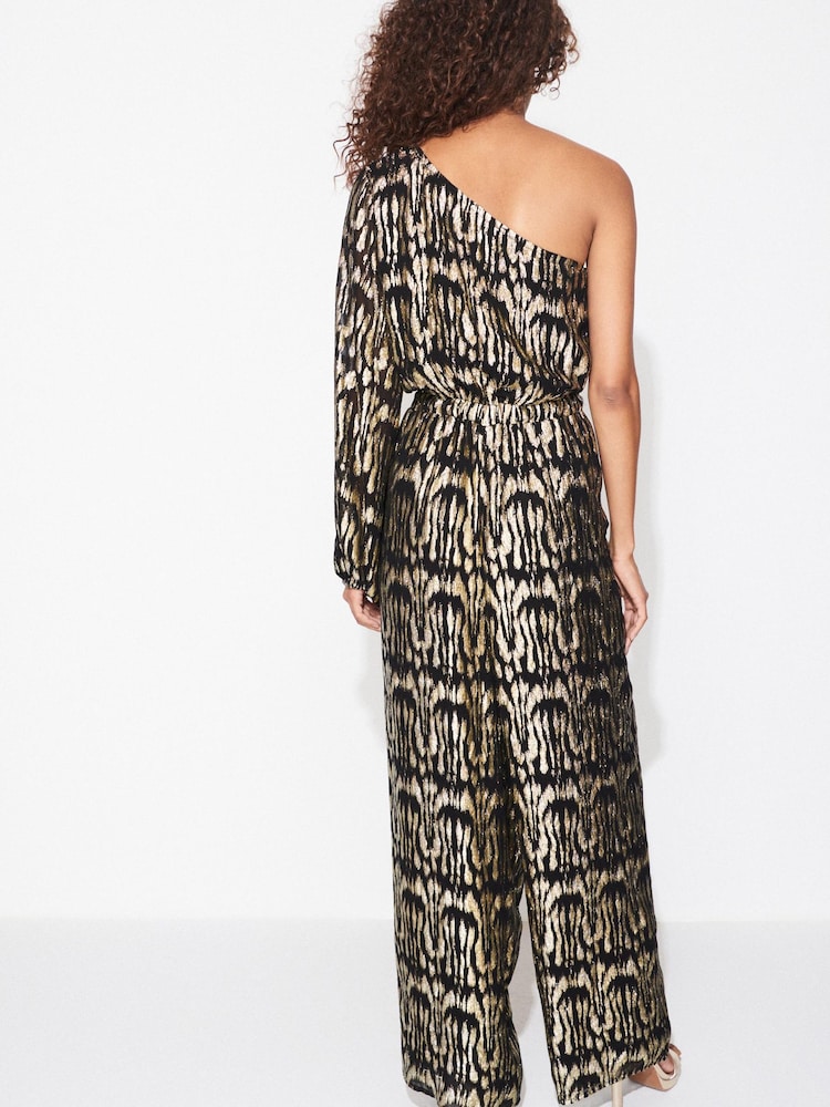 Gold Metallic One Shoulder Jumpsuit - Image 2 of 5