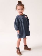 Navy Blue Bear Character Textured 100% Cotton Dress (3mths-8yrs) - Image 2 of 7
