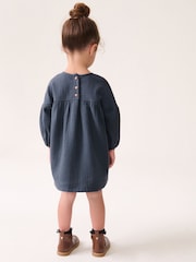 Navy Blue Bear Character Textured 100% Cotton Dress (3mths-8yrs) - Image 3 of 7