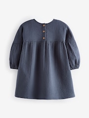 Navy Blue Bear Character Textured 100% Cotton Dress (3mths-8yrs) - Image 6 of 7