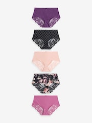Schwarz Aquarell Floral/Punkt/Pink/Lila - Nahtlose Brazilian-Spitzenslips im 5er-Pack - Bild 1 von 7