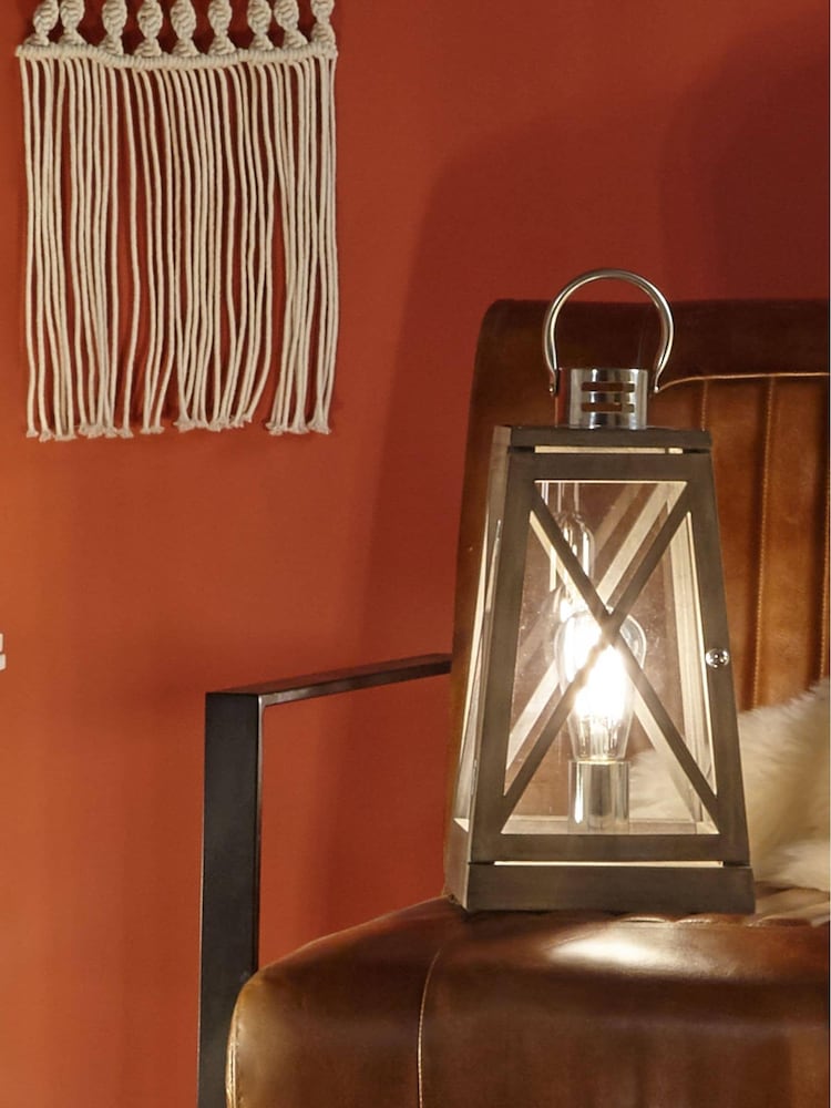 Pacific Grey Devon Wood And Chrome Lantern Table Lamp - Image 1 of 4 Pacific Grey Devon Wood And Chrome Lantern Table Lamp - Image 1 of 4