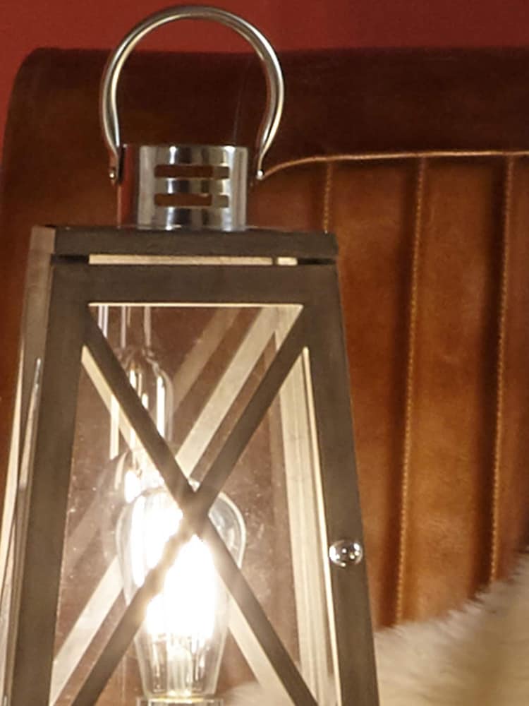 Pacific Grey Devon Wood And Chrome Lantern Table Lamp - Image 2 of 4