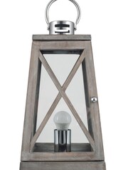 Pacific Grey Devon Wood And Chrome Lantern Table Lamp - Image 3 of 4